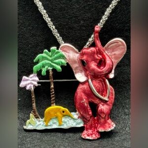 Betsey Johnson Red Elephant Pendant Necklace Enamel Tropical Statement Jewelry